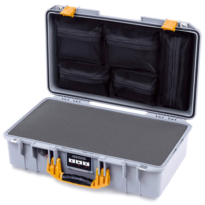 Pelican 1525 Air Case, Silver with Yellow Handle & Latches Pick & Pluck Foam with Mesh Lid Organizer ColorCase 015250-0101-180-241