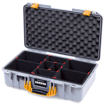 Pelican 1525 Air Case, Silver with Yellow Handle & Latches TrekPak Divider System with Convolute Lid Foam ColorCase 015250-0020-180-241