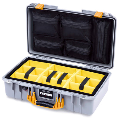 Pelican 1525 Air Case, Silver with Yellow Handle & Latches Yellow Padded Microfiber Dividers with Mesh Lid Organizer ColorCase 015250-0110-180-241