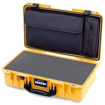 Pelican 1525 Air Case, Yellow with Black Handle & Latches Pick & Pluck Foam with Laptop Computer Pouch ColorCase 015250-0201-240-111