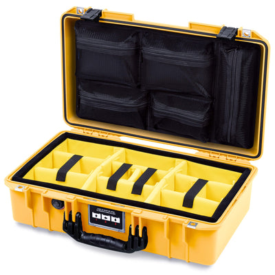 Pelican 1525 Air Case, Yellow with Black Handle & Latches Yellow Padded Microfiber Dividers with Mesh Lid Organizer ColorCase 015250-0110-240-111