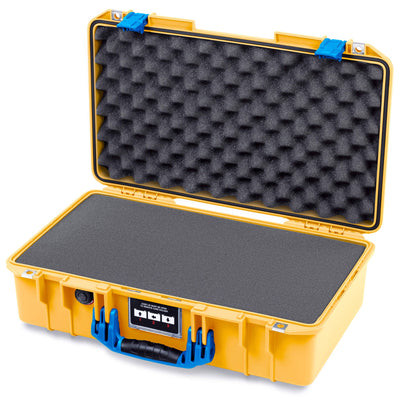 Pelican 1525 Air Case, Yellow with Blue Handle & Latches Pick & Pluck Foam with Convolute Lid Foam ColorCase 015250-0001-240-121