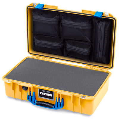 Pelican 1525 Air Case, Yellow with Blue Handle & Latches Pick & Pluck Foam with Mesh Lid Organizer ColorCase 015250-0101-240-121