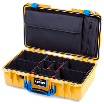 Pelican 1525 Air Case, Yellow with Blue Handle & Latches TrekPak Divider Sytem with Laptop Computer Pouch ColorCase 015250-0220-240-121