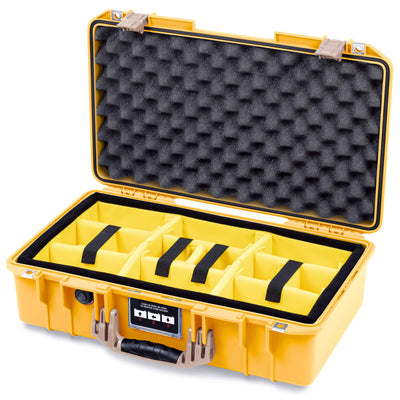 Pelican 1525 Air Case, Yellow with Desert Tan Handle & Latches Yellow Padded Microfiber Dividers with Convolute Lid Foam ColorCase 015250-0010-240-311