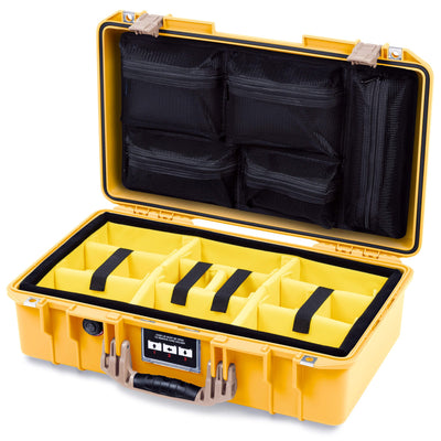 Pelican 1525 Air Case, Yellow with Desert Tan Handle & Latches Yellow Padded Microfiber Dividers with Mesh Lid Organizer ColorCase 015250-0110-240-311