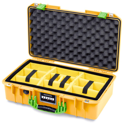 Pelican 1525 Air Case, Yellow with Lime Green Handle & Latches Yellow Padded Microfiber Dividers with Convolute Lid Foam ColorCase 015250-0010-240-301