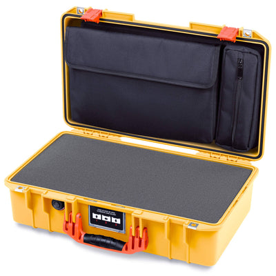 Pelican 1525 Air Case, Yellow with Orange Handle & Latches Pick & Pluck Foam with Laptop Computer Pouch ColorCase 015250-0201-240-151