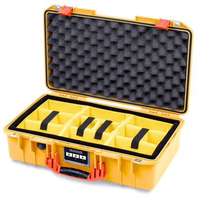 Pelican 1525 Air Case, Yellow with Orange Handle & Latches Yellow Padded Microfiber Dividers with Convolute Lid Foam ColorCase 015250-0010-240-151