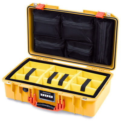 Pelican 1525 Air Case, Yellow with Orange Handle & Latches Yellow Padded Microfiber Dividers with Mesh Lid Organizer ColorCase 015250-0110-240-151