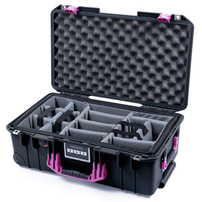 Pelican 1535 Air Case, Black with Magenta Handles & Latches Gray Padded Microfiber Dividers with Convoluted Lid Foam ColorCase 015350-0070-110-401