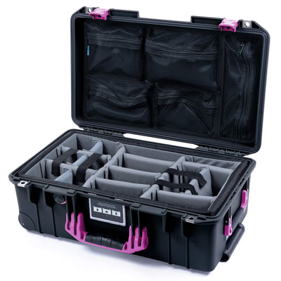 Pelican 1535 Air Case, Black with Magenta Handles & Latches Gray Padded Microfiber Dividers with Mesh Lid Organizer ColorCase 015350-0170-110-401