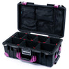 Pelican 1535 Air Case, Black with Magenta Handles, Latches & Trolley TrekPak Divider System with Mesh Lid Organizer ColorCase 015350-0120-110-401-400