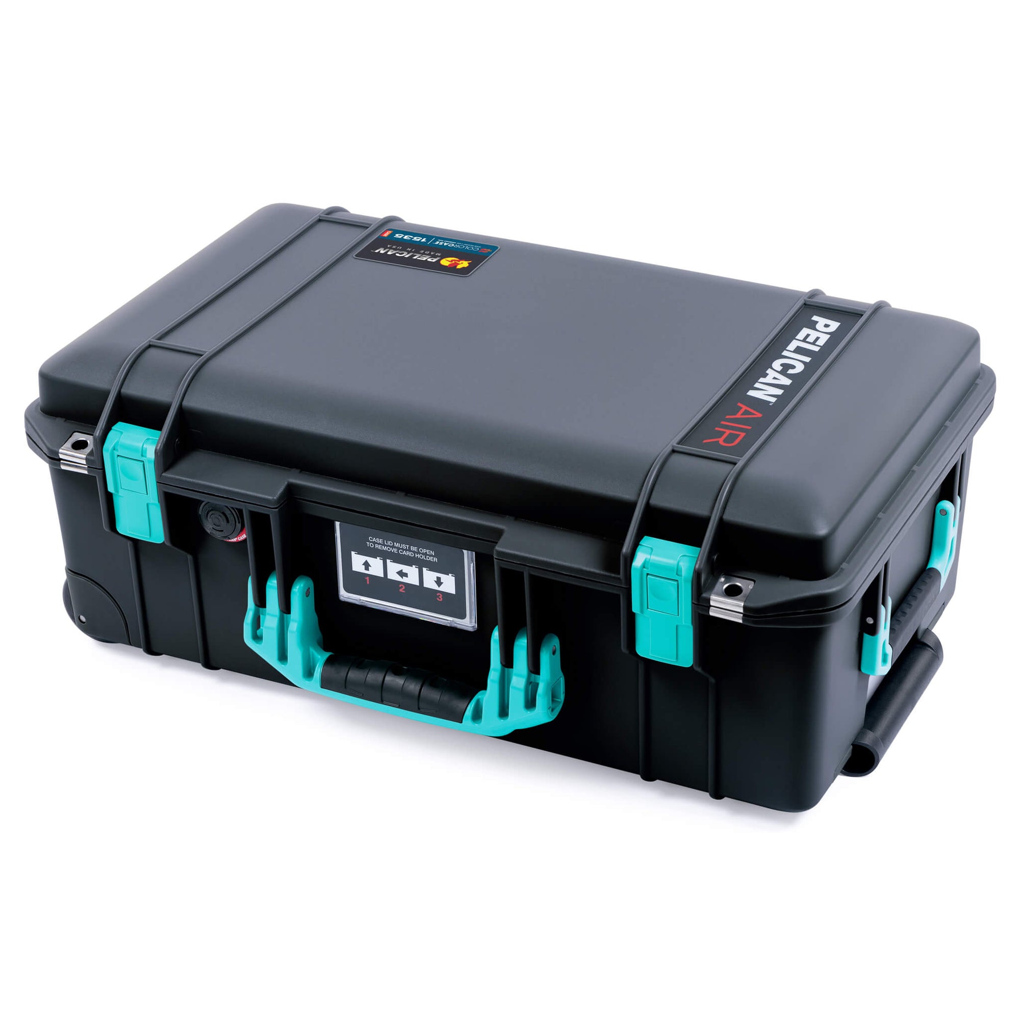 Pelican 1535 Air Case, Black with Teal Handles & Latches