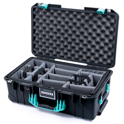 Pelican 1535 Air Case, Black with Teal Handles & Latches Gray Padded Microfiber Dividers with Convoluted Lid Foam ColorCase 015350-0070-110-591