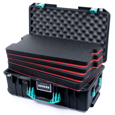 Pelican 1535 Air Case, Black with Teal Handles & Latches Custom Tool Kit (4 Foam Inserts with Convoluted Lid Foam) ColorCase 015350-0060-110-591