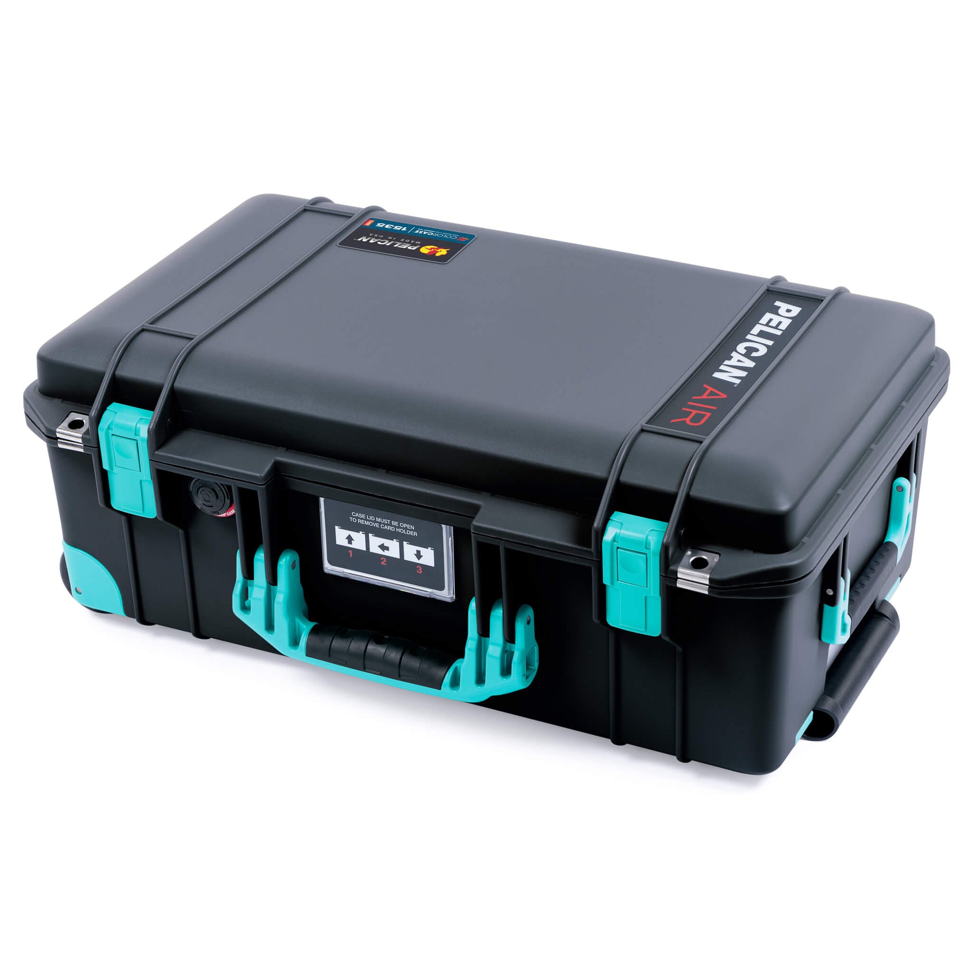 Pelican 1535 Air Case, Black with Teal Handles, Latches & Trolley