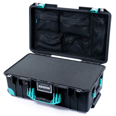 Pelican 1535 Air Case, Black with Teal Handles, Latches & Trolley Pick & Pluck Foam with Mesh Lid Organizer ColorCase 015350-0101-110-591-590