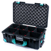 Pelican 1535 Air Case, Black with Teal Handles, Latches & Trolley TrekPak Divider System with Convoluted Lid Foam ColorCase 015350-0020-110-591-590