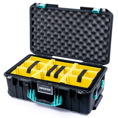 Pelican 1535 Air Case, Black with Teal Handles & Latches Yellow Padded Microfiber Dividers with Convoluted Lid Foam ColorCase 015350-0010-110-591