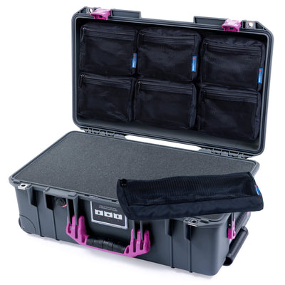 Pelican 1535 Air Case, Charcoal with Magenta Handles & Latches Pick & Pluck Foam with TRVL Combo-Pouch Lid Organizer ColorCase 015350-0301-520-401