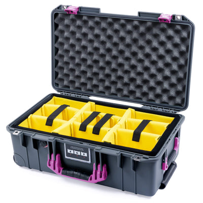 Pelican 1535 Air Case, Charcoal with Magenta Handles & Latches Yellow Padded Microfiber Dividers with Convoluted Lid Foam ColorCase 015350-0010-520-401