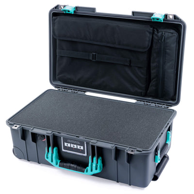 Pelican 1535 Air Case, Charcoal with Teal Handles & Latches Pick & Pluck Foam with Laptop Computer Lid Pouch ColorCase 015350-0201-520-591