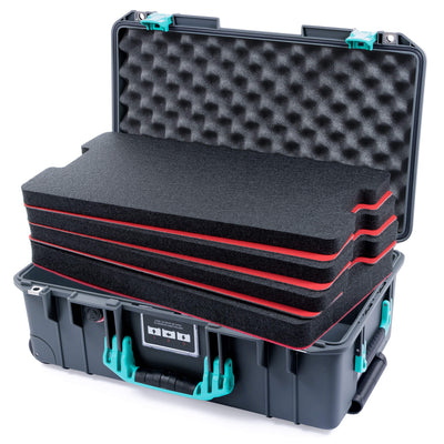 Pelican 1535 Air Case, Charcoal with Teal Handles & Latches Custom Tool Kit (4 Foam Inserts with Convoluted Lid Foam) ColorCase 015350-0060-520-591