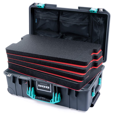 Pelican 1535 Air Case, Charcoal with Teal Handles & Latches Custom Tool Kit (4 Foam Inserts with Mesh Lid Organizers) ColorCase 015350-0160-520-591