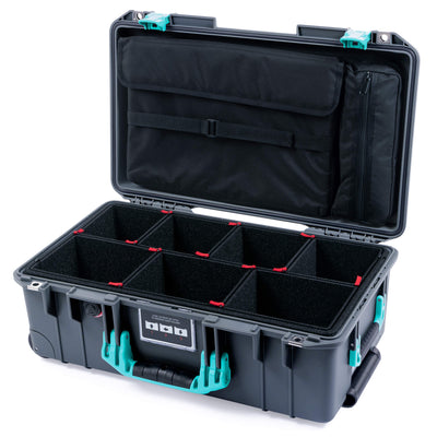 Pelican 1535 Air Case, Charcoal with Teal Handles & Latches TrekPak Divider System with Laptop Computer Lid Pouch ColorCase 015350-0220-520-591