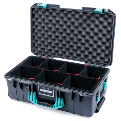 Pelican 1535 Air Case, Charcoal with Teal Handles & Latches TrekPak Divider System with Convoluted Lid Foam ColorCase 015350-0020-520-591