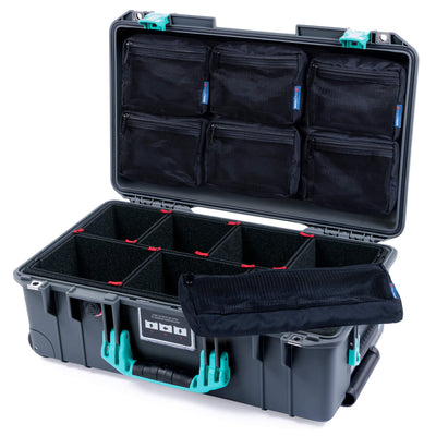 Pelican 1535 Air Case, Charcoal with Teal Handles & Latches TrekPak Divider System with TRVL Combo-Pouch Lid Organizer ColorCase 015350-0320-520-591