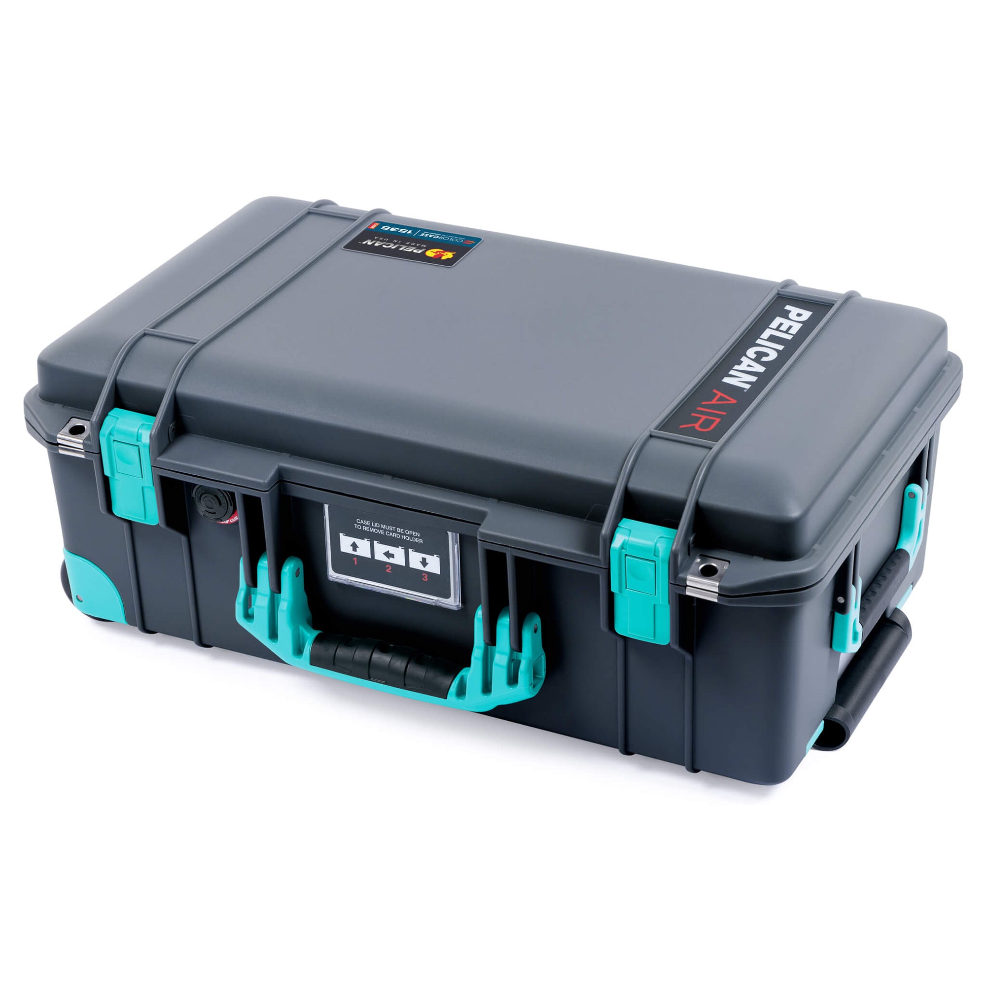 Pelican 1535 Air Case, Charcoal with Teal Handles, Latches & Trolley ColorCase 