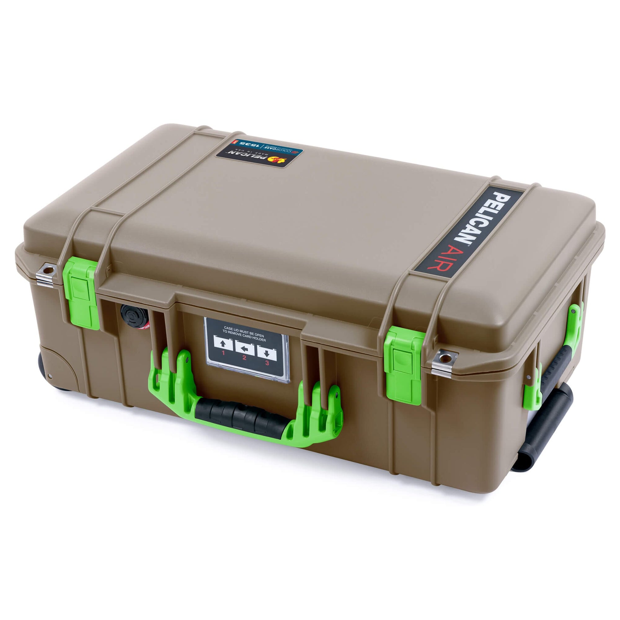 Pelican 1535 Air Case, Dark Desert Dirt with Lime Green Handles & Latches ColorCase 