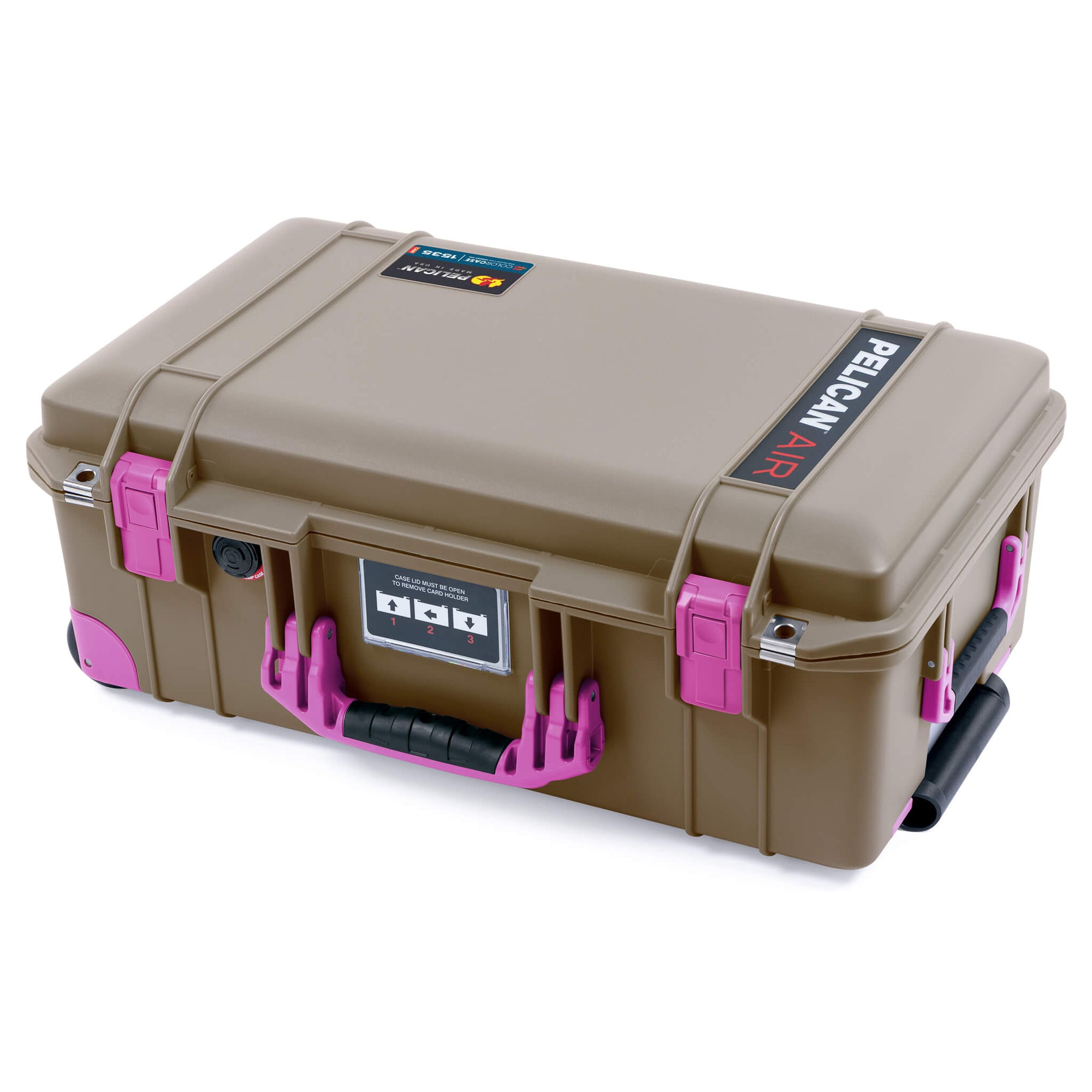 Pelican 1535 Air Case, Dark Desert Dirt with Magenta Handles, Latches & Trolley