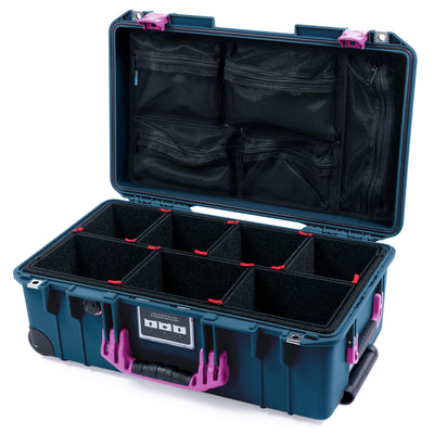 Pelican 1535 Air Case, Deep Pacific with Magenta Handles & Latches TrekPak Divider System with Laptop Computer Lid Pouch ColorCase 015350-0220-550-401