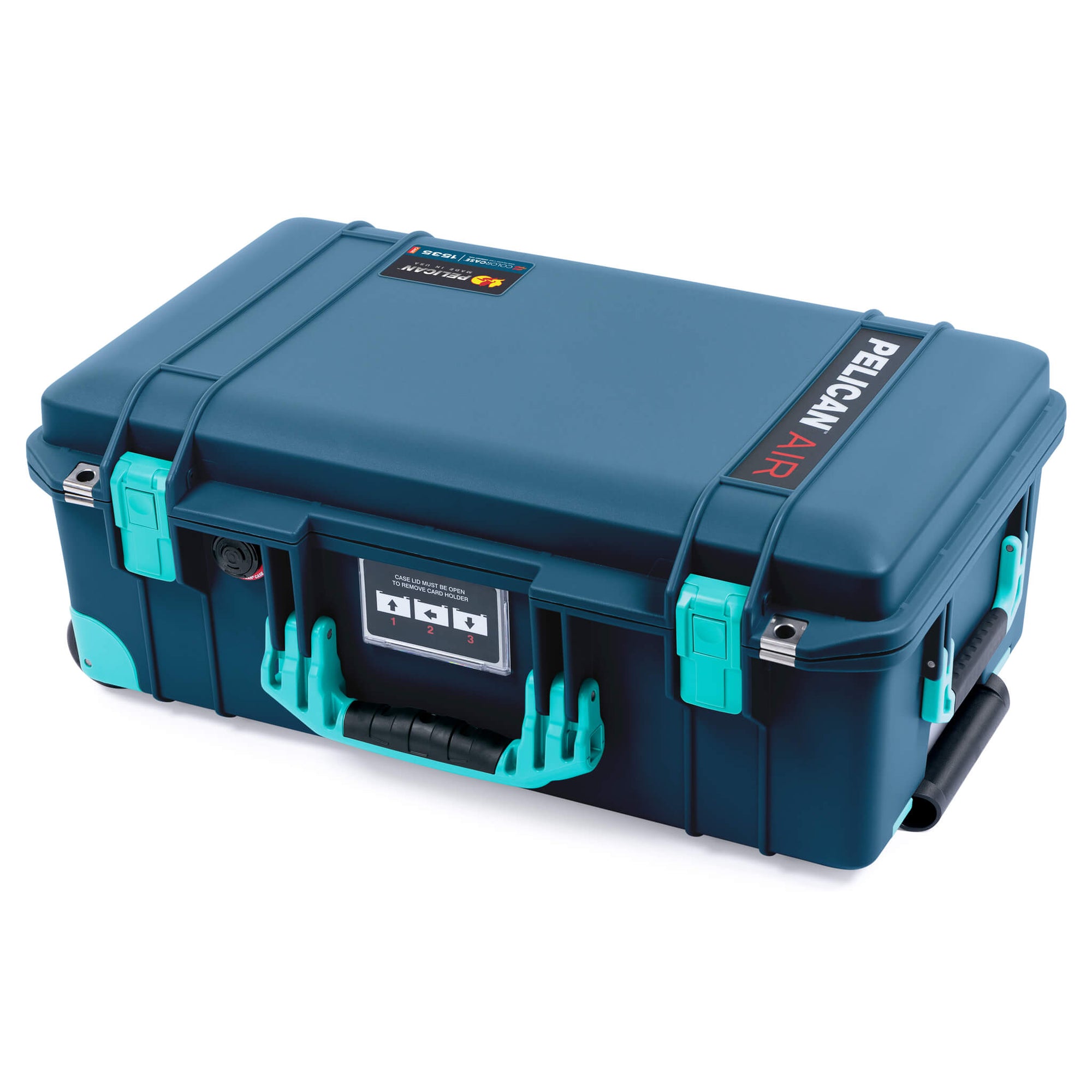 Pelican 1535 Air Case, Deep Pacific with Teal Handles, Latches & Trolley ColorCase 