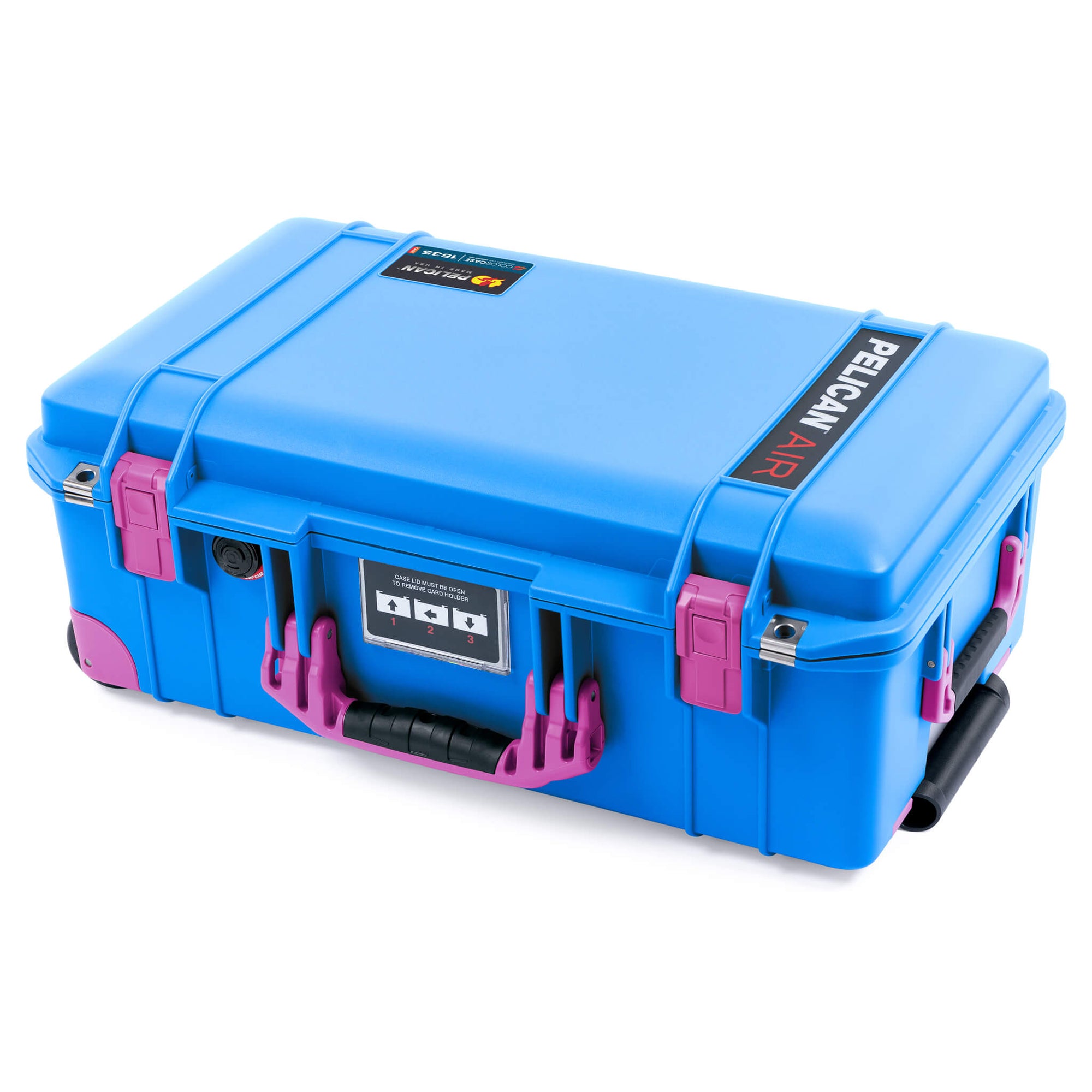 Pelican 1535 Air Case, Electric Blue with Magenta Handles, Latches & Trolley ColorCase 