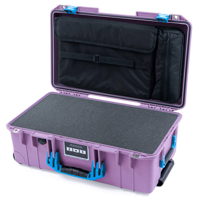 Pelican 1535 Air Case, Lilac with Blue Handles & Latches Pick & Pluck Foam with Computer Pouch ColorCase 015350-0201-540-121