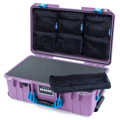 Pelican 1535 Air Case, Lilac with Blue Handles & Latches Pick & Pluck Foam with 7-Piece Removable Mesh Pouches ColorCase 015350-0701-540-121