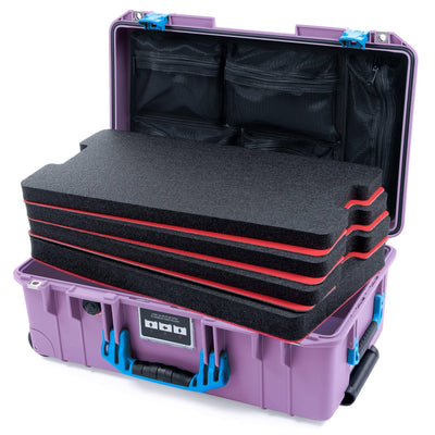 Pelican 1535 Air Case, Lilac with Blue Handles & Latches Custom Tool Kit (4 Foam Inserts with Mesh Lid Organizer) ColorCase 015350-0160-540-121