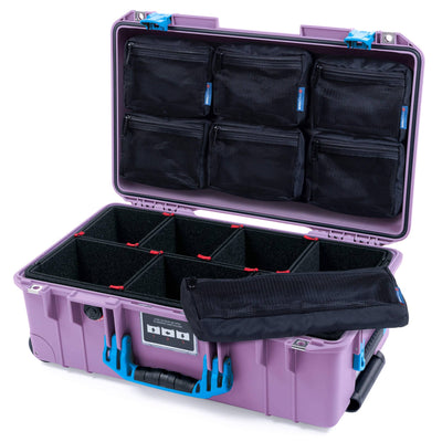 Pelican 1535 Air Case, Lilac with Blue Handles & Latches TrekPak Divider System with 7-Piece Removable Mesh Pouches ColorCase 015350-0720-540-121