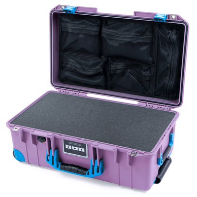 Pelican 1535 Air Case, Lilac with Blue Handles, Latches & Trolley Pick & Pluck Foam with Mesh Lid Organizer ColorCase 015350-0101-540-121-120