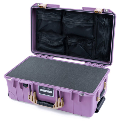 Pelican 1535 Air Case, Lilac with Desert Tan Handles & Latches Pick & Pluck Foam with Mesh Lid Organizer ColorCase 015350-0101-540-311