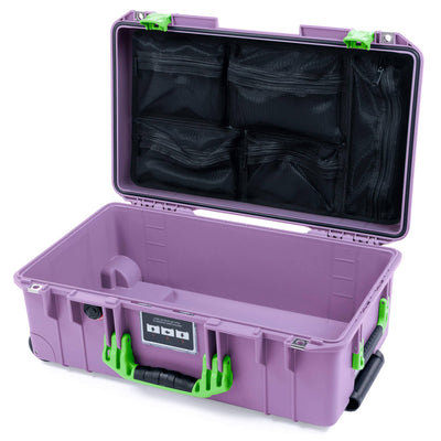 Pelican 1535 Air Case, Lilac with Lime Green Handles & Latches Mesh Lid Organizer Only ColorCase 015350-0100-540-301