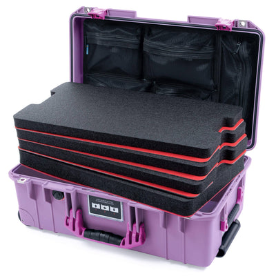 Pelican 1535 Air Case, Lilac with Magenta Handles & Latches Custom Tool Kit (4 Foam Inserts with Mesh Lid Organizer) ColorCase 015350-0160-540-401