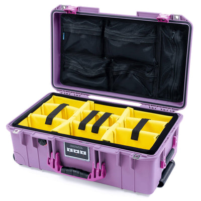 Pelican 1535 Air Case, Lilac with Magenta Handles & Latches Yellow Padded Microfiber Dividers with Mesh Lid Organizer ColorCase 015350-0110-540-401