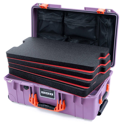 Pelican 1535 Air Case, Lilac with Orange Handles & Latches Custom Tool Kit (4 Foam Inserts with Mesh Lid Organizer) ColorCase 015350-0160-540-151