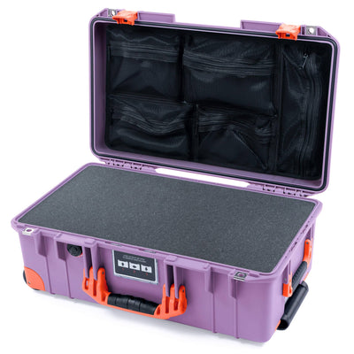 Pelican 1535 Air Case, Lilac with Orange Handles, Latches & Trolley Pick & Pluck Foam with Mesh Lid Organizer ColorCase 015350-0101-540-151-150