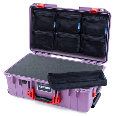 Pelican 1535 Air Case, Lilac with Red Handles & Latches Pick & Pluck Foam with 7-Piece Removable Mesh Pouches ColorCase 015350-0701-540-321